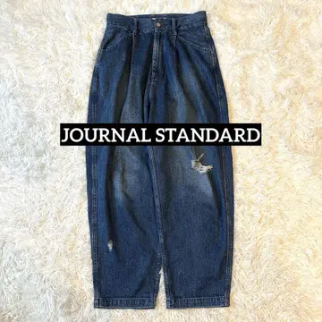 JOURNAL STANDARD 데미지 데님 벌룬 와이드 배기 다크 네이비