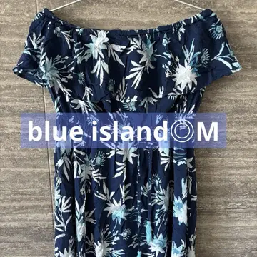 오프숄더 꽃무늬 네이비 원피스 드레스 태슬 M blue island