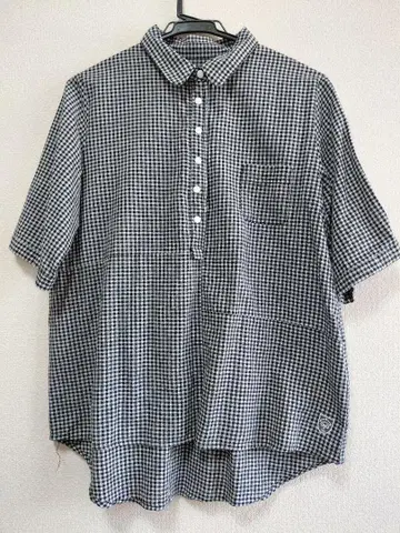 키 메모리 깅엄 체크 린넨 반팔 셔츠