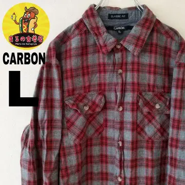 USA 구제 의류 CARBON 플란넬 셔츠 L 레드 그레이 옴브레 체크