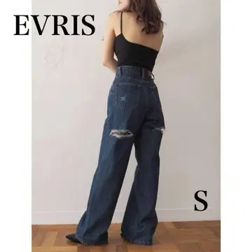 EVRIS 데님 백 오버 슬래시 와이드 데님 팬츠 인디고