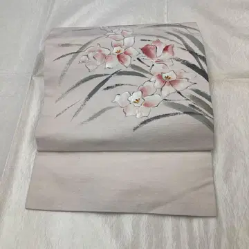원단 꽃무늬 나고야 오비 순수 실크 손그림 유젠 회색