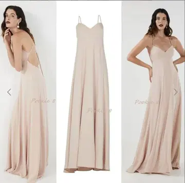 [BCBGMAXAZRIA] 스파게티 롱 드레스 등 트임 핑크 베이지 S
