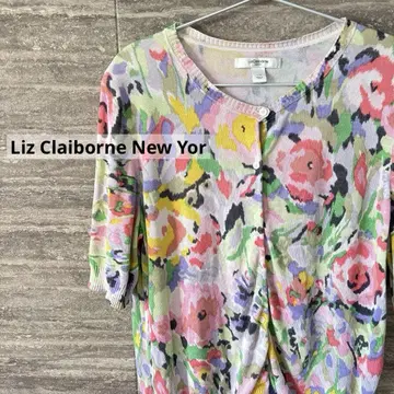 Liz Claiborne New Yor 반팔 가디건 꽃무늬 실크