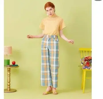 poppy 체크 플레어 팬츠