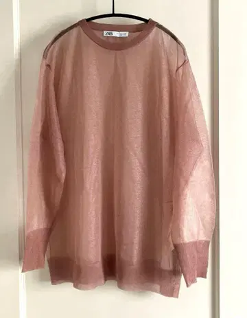 자라 ZARA 시어 소재 비침이 있는 핑크 긴팔 니트