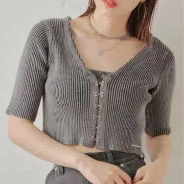 Chico 후크 디자인 숏 가디건 세트 아이보리