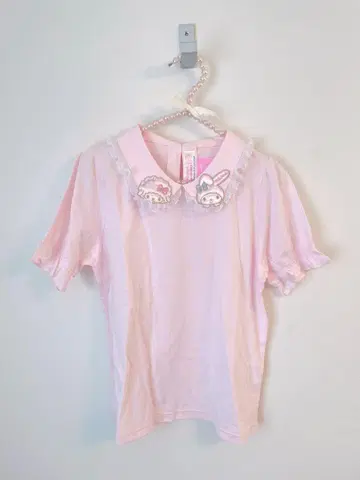 (새상품급) 나일 퍼치 마이멜로디 카라 부착 핑크 T셔츠