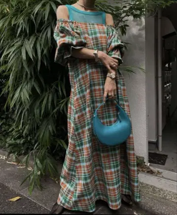 Ameri / LACEY CHECK PUFF DRESS