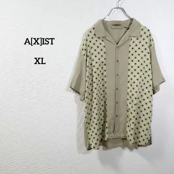 A[X]IST AXIST 셔츠 반팔 그린 올 패턴 실크100% XL
