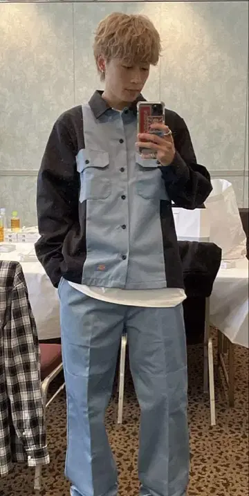 코무돗토 유우타 착용 HUF x Dickies 콜라보 셔츠