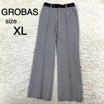 GROBAS 그레이 컬러 하운드투스 패턴 캐주얼 슬랙스