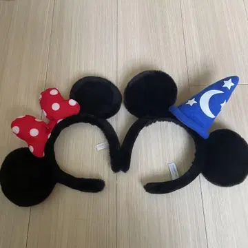디즈니 미키 마법사 미니 빨간색 도트 리본 머리띠 세트