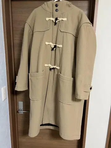 베이지 후드 부착 더플 코트 M