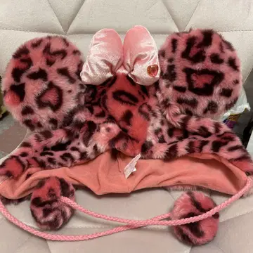 미니 레오파드 무늬 팬캡 핑크