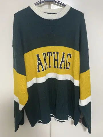 ARTHAG 그린/옐로우 컬러 스트라이프 스웨터 L 사이즈