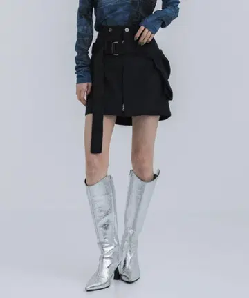 STUDIOUS 벨티드 미니 스커트 블랙