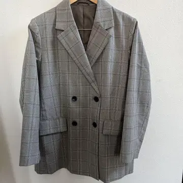 GU 그레이 계열 체크 더블 브레스트 자켓 XXL