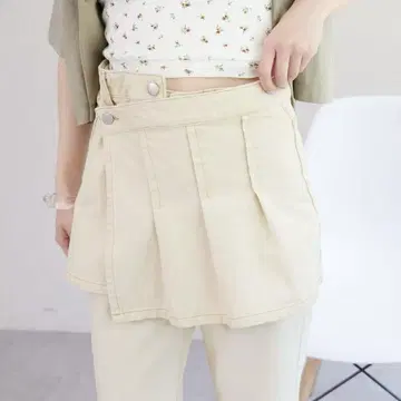 Kastane 플리츠 스커트 플레어 데님 베이지 0