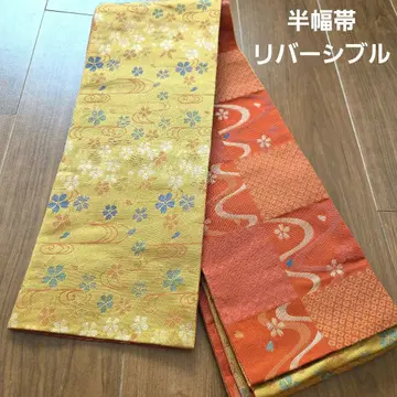 리버서블 반폭 오비 꽃무늬 물결무늬