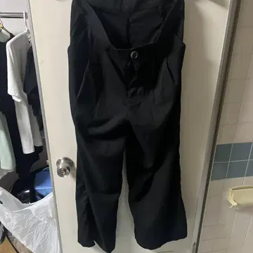 블랙 와이드 팬츠 프론트 버튼