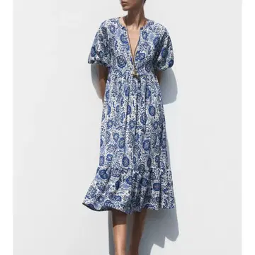 ZARA 프린트 미디 원피스