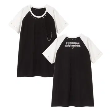유메텐보 DearMyLove 디어마이러브 하트 체인 래글런 tee 블랙