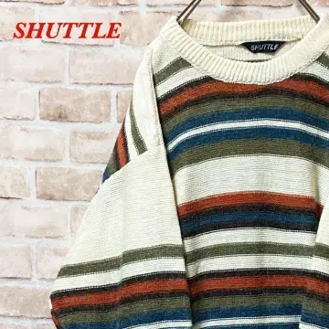 [ 레어 ] SHUTTLE 보더 스웨터 아이보리 그린 블루