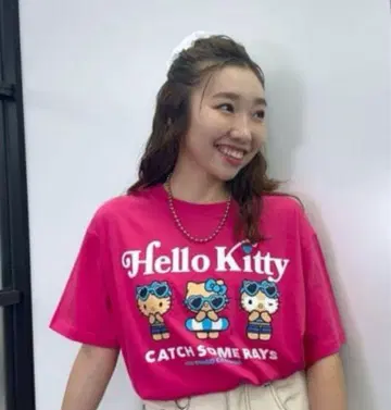 산리오 콜라보 바캉스 키티 셔츠 핑크 택 포함 새상품 S