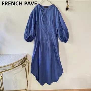 FRENCH PAVE 롱 원피스 벌룬 슬리브 비대칭