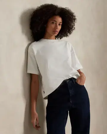 랄프 로렌 박시 핏 크롭 코튼 저지 티셔츠