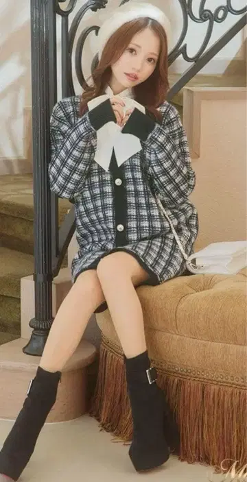 택 포함 미셸 마카롱 니트 보타이 원피스