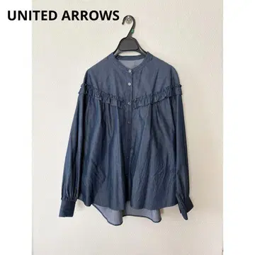 UNITED ARROWS 프릴 다크 블루 긴팔 셔츠