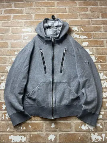지퍼 후드티 y2k 숏 기장 후가공 후드 그레이 구제 의류