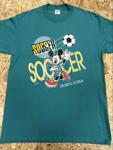 USA 제작 Disney 미키마우스 축구 T셔츠 그린