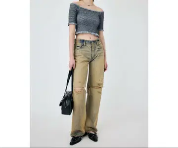 MOUSSY 데미지 데님 MIDRISE 스트레이트 데님 미사용 새상품