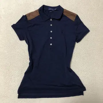 [폴로 랄프로렌] 피케 셔츠 어깨 양가죽 네이비 여성용 자수 로고