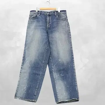 젬블 13.5oz 데미지 와이드 테이퍼드 데님 팬츠 LL