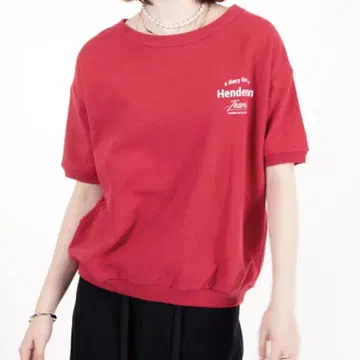 oblekt 여성용 상의 반팔 쭈리 빨간색 M 사이즈 오버 사이즈
