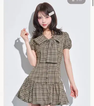 다리치 빅 리본 벌룬 체크 미니 원피스 FL