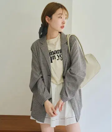 체크 무늬 테일러드 자켓 체크 자켓