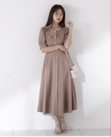 PROPORTION 프론트 버튼 스퀘어넥 원피스 베이지 S 택 포함
