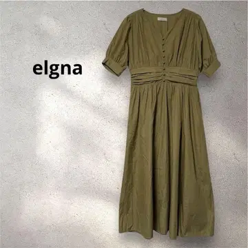 elgna 엘그나 카키 반팔 원피스 허리 셔링 [ 36 ]