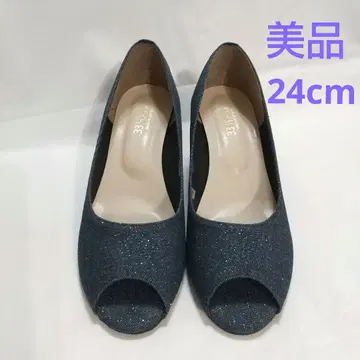 새상품급 데님풍 오픈토 웨지 힐 24cm