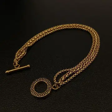 빈티지 골드 금 트리플 체인 팔찌 토글