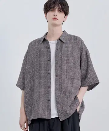ETERIO 올 패턴 썸머 트위드 릴랙싱 반팔 셔츠
