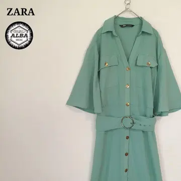 [새상품급] ZARA 자라 원피스 롱 기장 골드 버튼 벨트 포함 그린