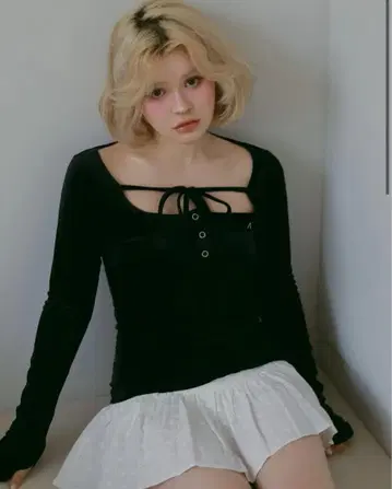 andmary Jemma 리본 tops black