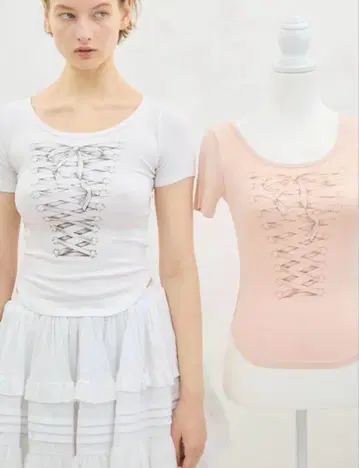 epine lace up rib tee pink