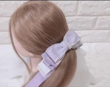 핸드메이드 머리띠 퍼플 리본형 헤어 액세서리 보라색과 화이트